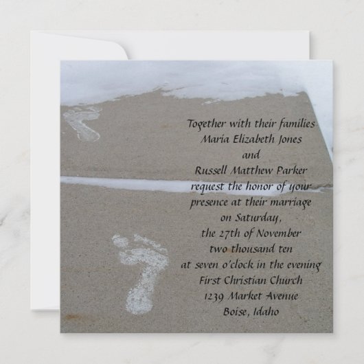 Snowy Footprints Hochzeit Einladung (Vorderseite)