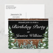 Snowy Forest Birthday Black Einladung Postcard (Vorne/Hinten)