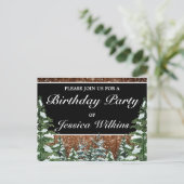 Snowy Forest Birthday Black Einladung Postcard (Stehend Vorderseite)