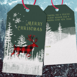 Snowy Forest Buffalo Kariert Stag Frohe Weihnachte Geschenkanhänger