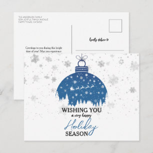 Snowy Forest Christmas Blue Ornament Sleigh Feiertagspostkarte