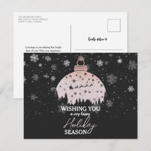 Snowy Forest Christmas Rose Gold Ornament Feiertagspostkarte