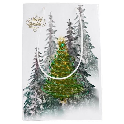  Snowy Forest Christmas Tree Gift Bag  Mittlere Geschenktüte (Vorderseite)