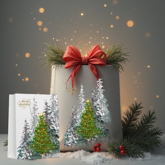  Snowy Forest Christmas Tree Gift Bag  Mittlere Geschenktüte