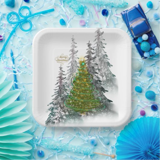 Snowy Forest Christmas Tree paper plates Pappteller (Party)