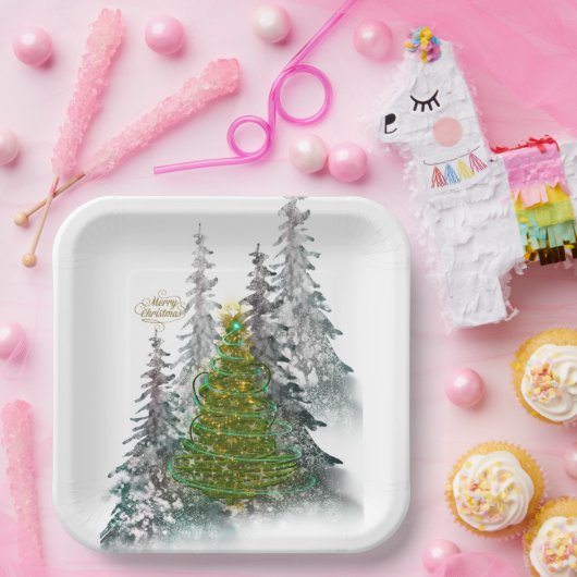  Snowy Forest Christmas Tree paper plates  Pappteller (Party)