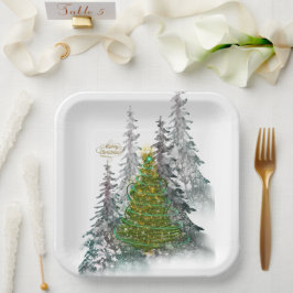 Snowy Forest Christmas Tree paper plates Pappteller