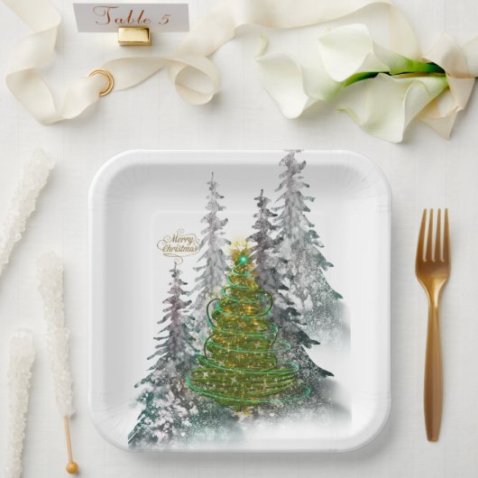 Snowy Forest Christmas Tree paper plates Pappteller (Hochzeit)