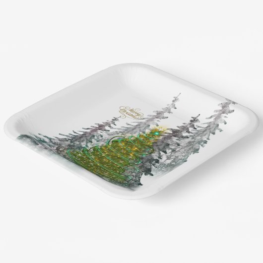  Snowy Forest Christmas Tree paper plates  Pappteller (Gewinkelt)