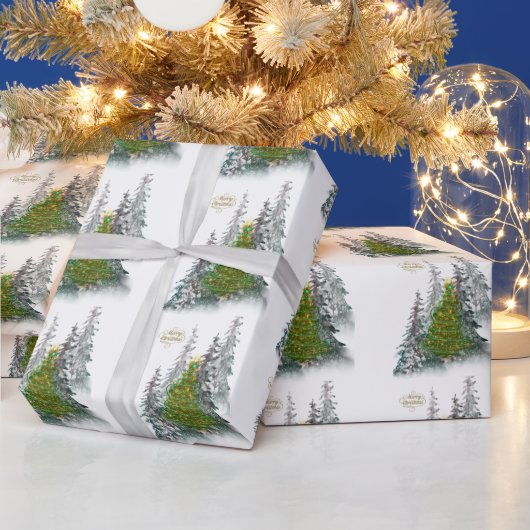 Snowy Forest Christmas Tree wrapping paper Geschenkpapier (Feiertage)