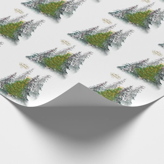 Snowy Forest Christmas Tree wrapping paper Geschenkpapier (Ecke)