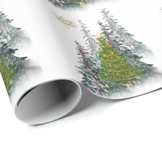 Snowy Forest Christmas Tree wrapping paper Geschenkpapier (Rolleneckpunkt)