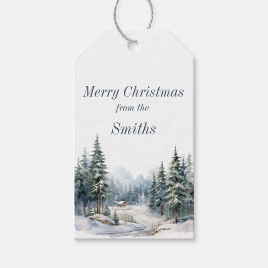 Snowy Forest Frohe Weihnachten Geschenkanhänger (Vorderseite)