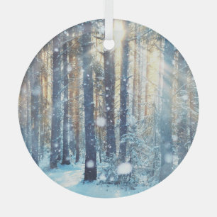 Snowy Forest Frosty Winter Szene Ornament Aus Glas