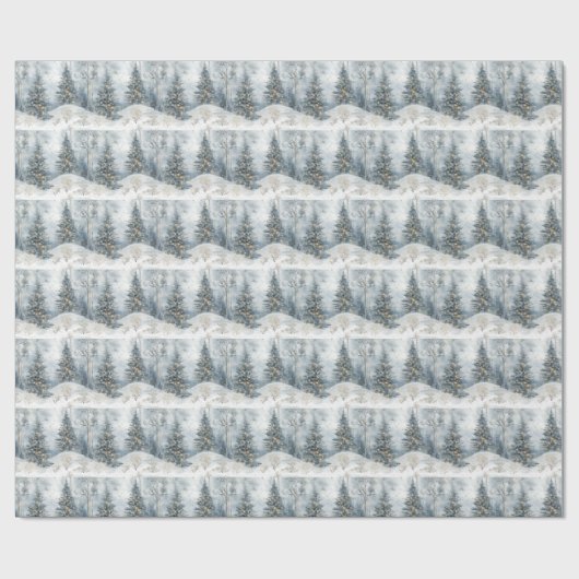 Snowy Forest Gift Wrap with Gold Lights Geschenkpapier (Flach)
