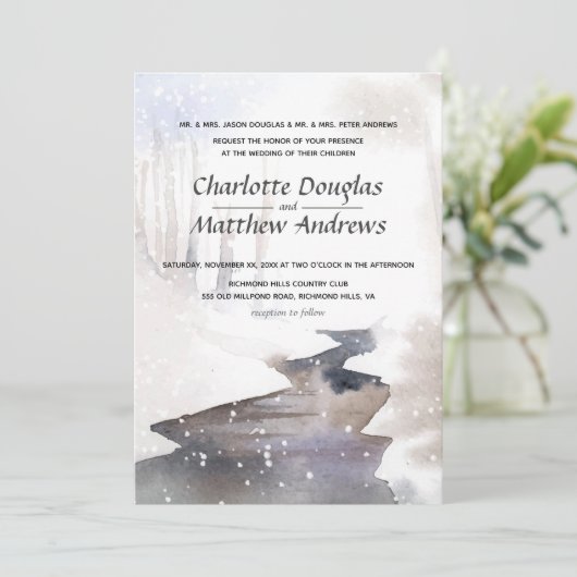 Snowy Forest - Herbst-Winter Hochzeit Einladung (Stehend Vorderseite)