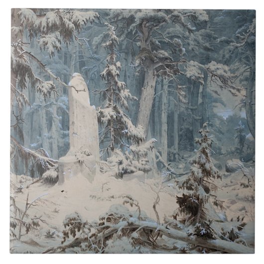 Snowy Forest im Winter (von Andreas Achenbach) Fliese (Vorderseite)