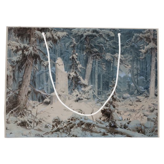 Snowy Forest im Winter (von Andreas Achenbach) Große Geschenktüte (Rückseite)