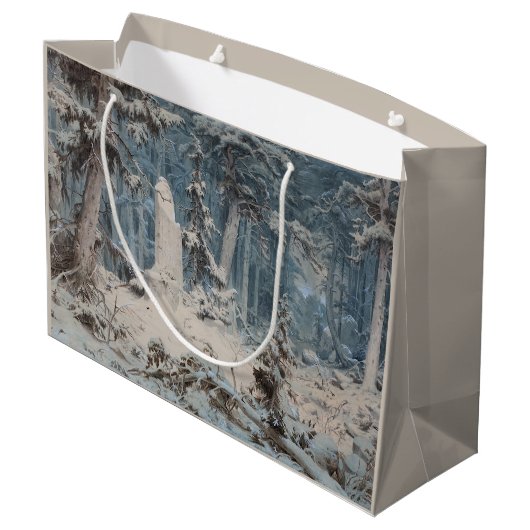 Snowy Forest im Winter (von Andreas Achenbach) Große Geschenktüte (Rückseite Schrägansicht)