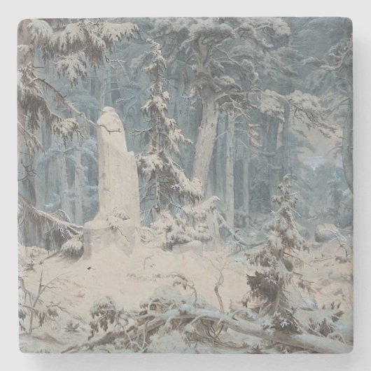 Snowy Forest im Winter (von Andreas Achenbach) Steinuntersetzer (Vorderseite)