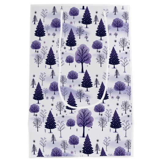 Snowy Forest Lila Weihnachten Mittlere Geschenktüte (Rückseite)