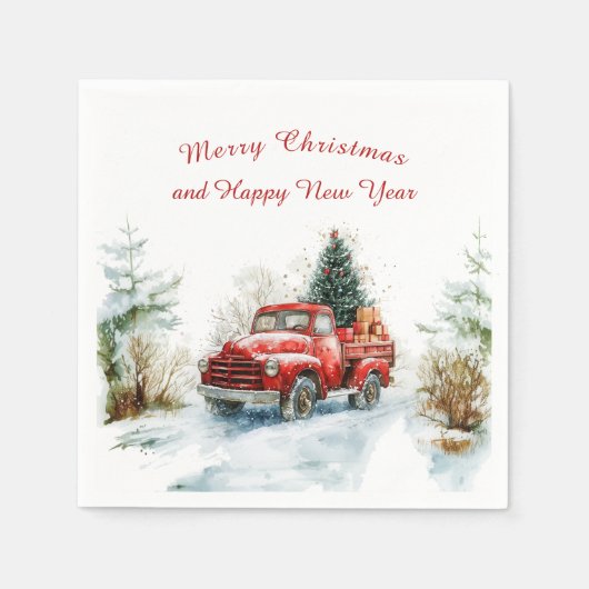 Snowy Forest Red Christmas Truck  Serviette (Vorderseite)