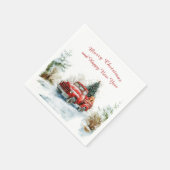 Snowy Forest Red Christmas Truck  Serviette (Ecke)
