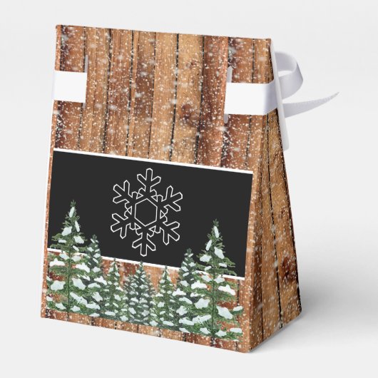 Snowy Forest Rural Happy New Year Logo Snowflake Geschenkschachtel (Rückseite)