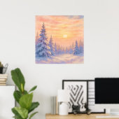 Snowy Forest Sunset - Watercolor Style Art Poster (Heimbüro)