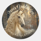 Snowy Forest Unicorn Verzauberter Pony Sepia Vinta Runder Aufkleber (Vorderseite)