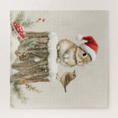 Snowy Forest Winter Woodland Christmas Bunny Bird Puzzle (Horizontal)