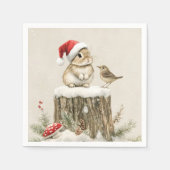 Snowy Forest Winter Woodland Christmas Bunny Bird Serviette (Vorderseite)