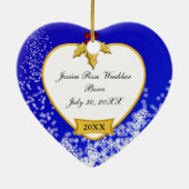 Snowy-Foto des Babys blaues 1. Weihnachts Keramik Ornament (Hinten)