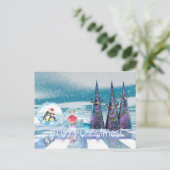 Snowy Frohe Weihnachtskarte Feiertagspostkarte (Stehend Vorderseite)