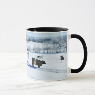Snowy Galloway Cow in Snow Watercolor Tasse