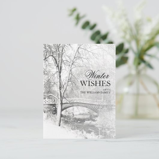 Snowy Garfield Park in Schwarz/Weiß Postkarte (Stehend Vorderseite)