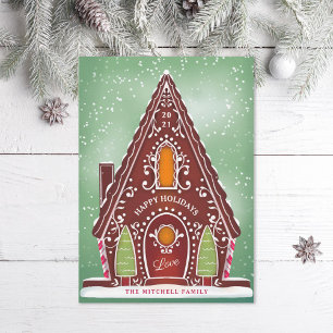 Snowy Gingerbread House Green Non Foto Feiertagskarte