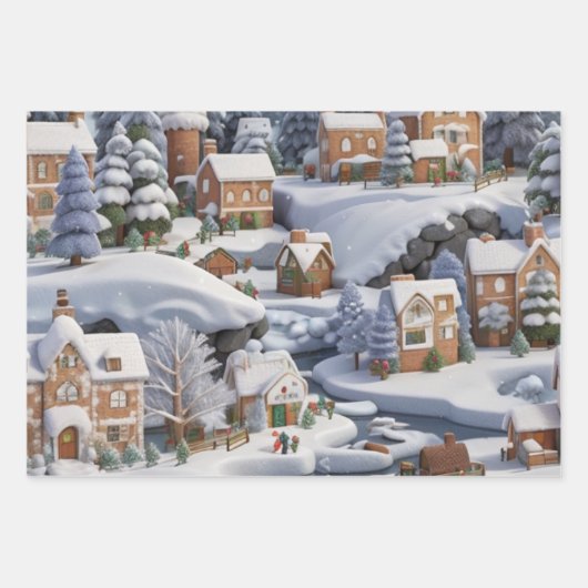 Snowy Gingerbread Village Christmas Geschenkpapier Set (Vorderseite 3)