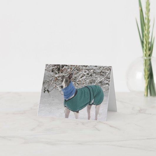 Snowy Girl: Greyhound Christmas Card Feiertagskarte (Vorderseite)