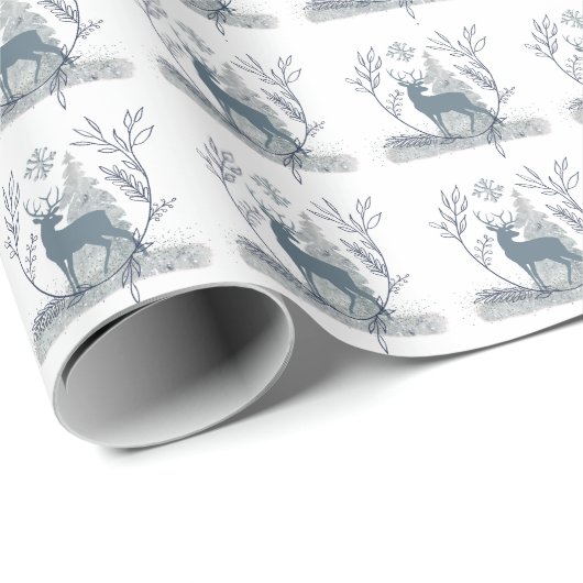Snowy Glitzer Deer Winter Solstice Geschenk Geschenkpapier (Rolleneckpunkt)