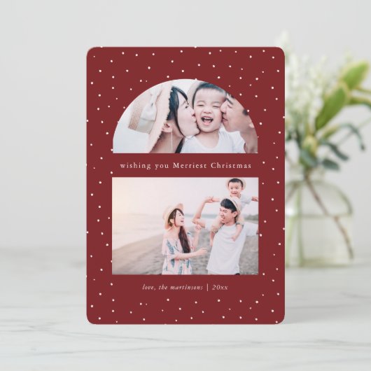 Snowy Globe Foto Rote Weihnachtskarte (Stehend Vorderseite)