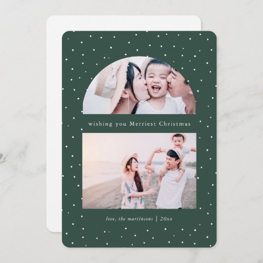 Snowy Globe Green Weihnachtsfotokarte (Vorne/Hinten)