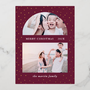 Snowy Globe Weihnachts-Foto Lila Folien Feiertagspostkarte