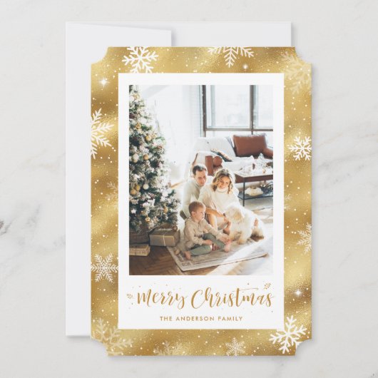 Snowy Gold Foil Foto Frohe Weihnachten (Vorderseite)