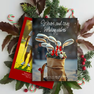 Snowy Golf Wintersaison Wünsche ・ Familienrotes Fo Feiertagskarte