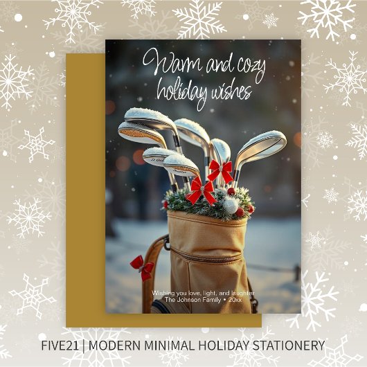 Snowy Golf Wintersaison Wünsche ・ Gold Feiertagskarte