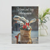 Snowy Golf Wintersaison wünscht ・ Rot Feiertagskarte (Stehend Vorderseite)