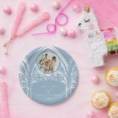 Snowy Gothic Wintermesse Weihnachten Blaues Foto Pappteller (Party)