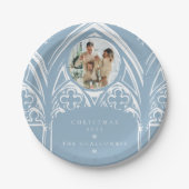 Snowy Gothic Wintermesse Weihnachten Blaues Foto Pappteller (Vorderseite)