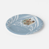 Snowy Gothic Wintermesse Weihnachten Blaues Foto Pappteller (Schrägansicht)